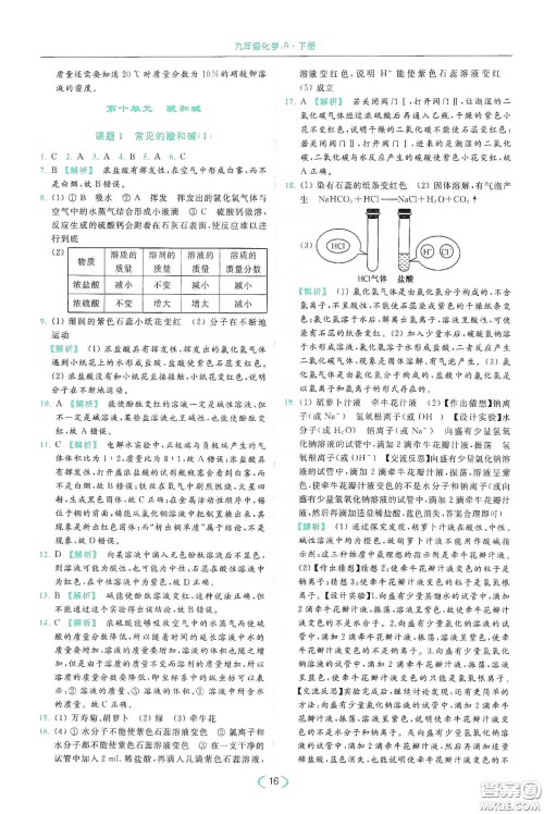 云南美术出版社2020亮点给力提优课时作业本九年级化学下册人教版答案 云南美术出版社2020亮点给力提优课时作业本九年级化学下册人教版答案