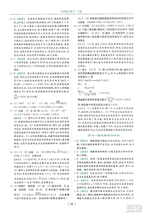 云南美术出版社2020亮点给力提优课时作业本九年级化学下册人教版答案 云南美术出版社2020亮点给力提优课时作业本九年级化学下册人教版答案