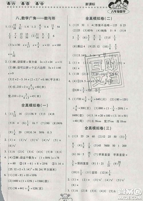 2020年本土好学生轻松寒假总复习六年级数学人教版答案