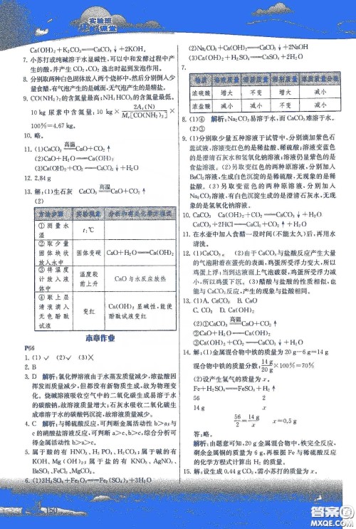 上海教育出版社2020年义务教育教科书九年级化学下册沪教版教材习题答案