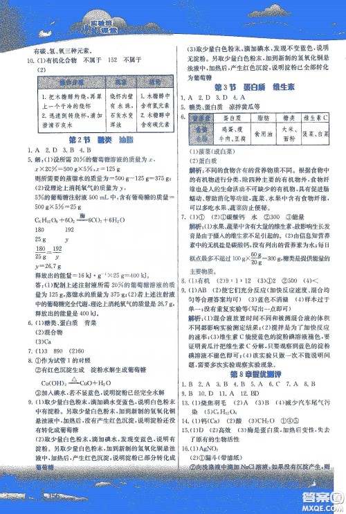 江苏人民出版社2020实验班提优课堂九年级化学下册沪教SHJY版答案