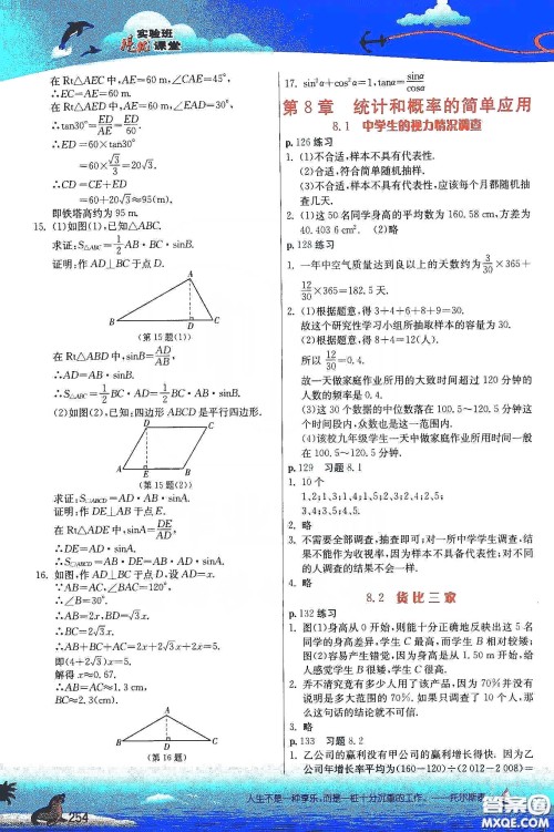 江苏人民出版社2020实验班提优课堂九年级数学下册江苏科教版答案