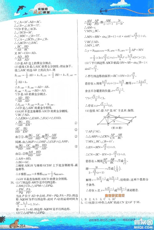 江苏人民出版社2020实验班提优课堂九年级数学下册江苏科教版答案