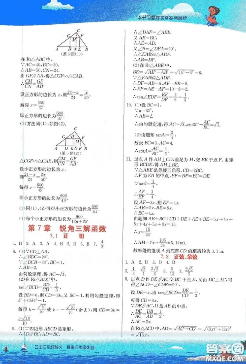 江苏人民出版社2020实验班提优课堂九年级数学下册江苏科教版答案