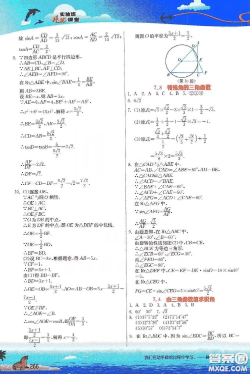 江苏人民出版社2020实验班提优课堂九年级数学下册江苏科教版答案