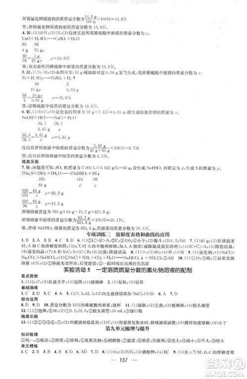 阳光出版社鸿鹄志文化2020精英新课堂九年级化学下册人教版答案 阳光出版社鸿鹄志文化2020精英新课堂九年级化学下册人教版答案