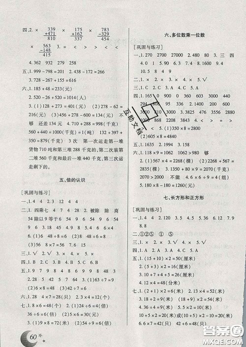 云南美术出版社2020年本土好学生寒假总复习三年级数学人教版答案