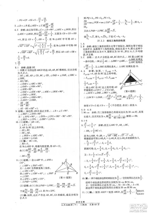 阳光出版社汇文图书2020卓越课堂九年级数学下册人教版答案