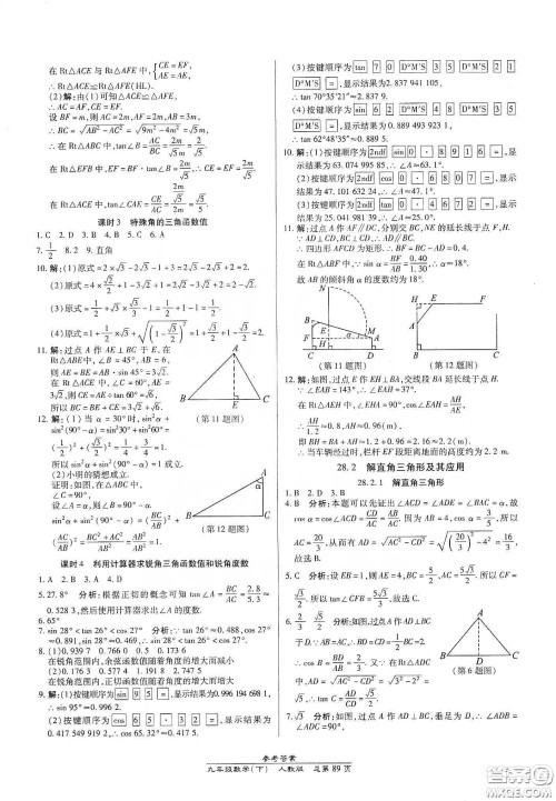 阳光出版社汇文图书2020卓越课堂九年级数学下册人教版答案