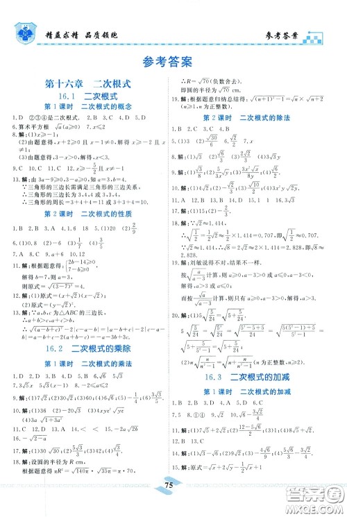 天津人民出版社2020年一飞冲天课时作业八年级下册数学随堂练参考答案