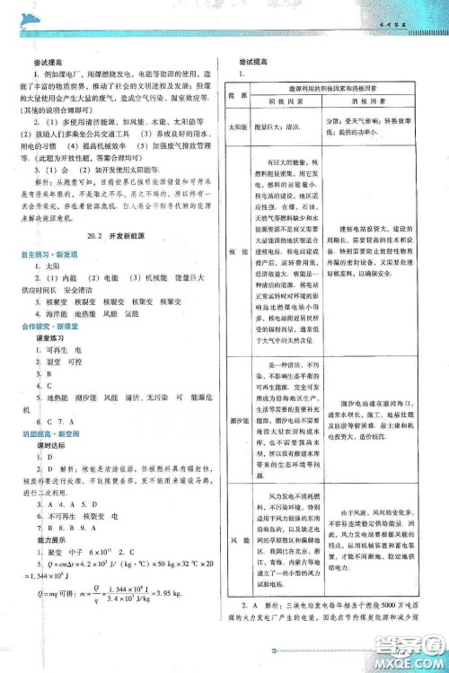 广东教育出版社2020南方新课堂金牌学案九年级物理下册粤教沪科版答案