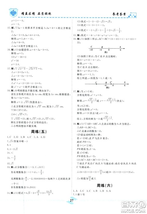 天津人民出版社2020年一飞冲天课时作业七年级下册数学周练参考答案