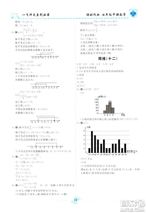 天津人民出版社2020年一飞冲天课时作业七年级下册数学周练参考答案