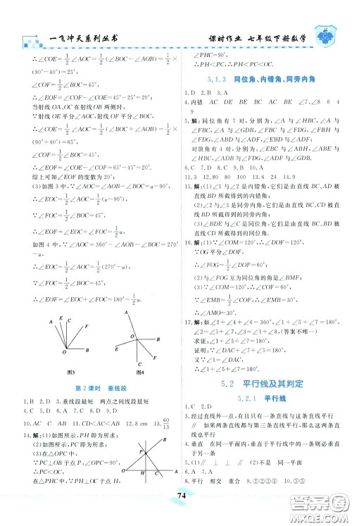 天津人民出版社2020年一飞冲天课时作业七年级下册数学参考答案