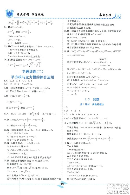 天津人民出版社2020年一飞冲天课时作业七年级下册数学参考答案