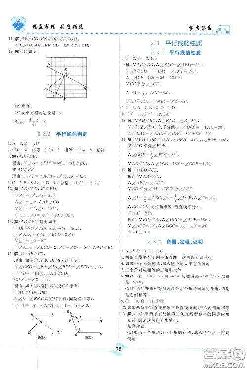 天津人民出版社2020年一飞冲天课时作业七年级下册数学参考答案