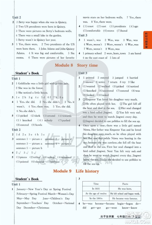 吉林人民出版社2020年尖子生学案七年级下册英语新课标外研版彩绘版参考答案