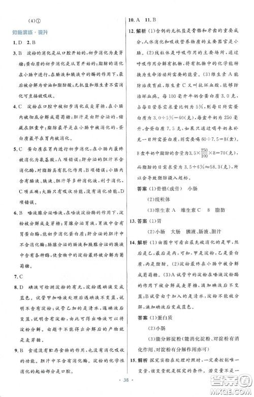 人民教育出版社2020初中同步测控优化设计七年级生物学下册人教版答案 人民教育出版社2020初中同步测控优化设计七年级生物学下册人教版答案