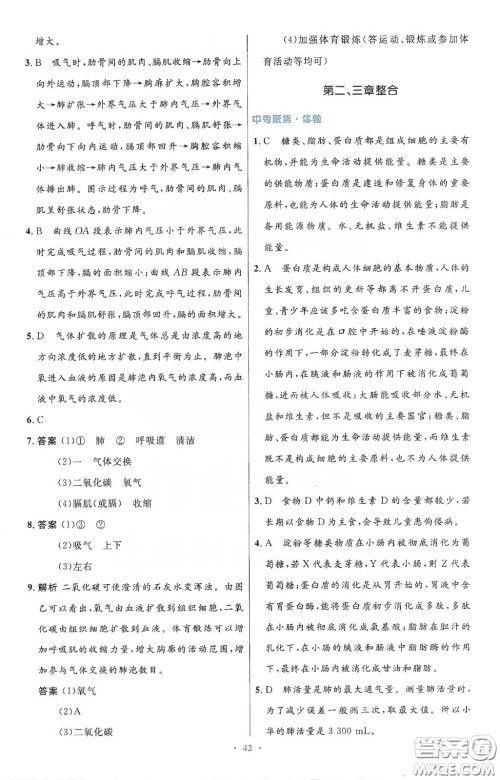 人民教育出版社2020初中同步测控优化设计七年级生物学下册人教版答案 人民教育出版社2020初中同步测控优化设计七年级生物学下册人教版答案