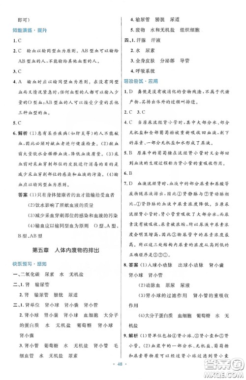 人民教育出版社2020初中同步测控优化设计七年级生物学下册人教版答案 人民教育出版社2020初中同步测控优化设计七年级生物学下册人教版答案