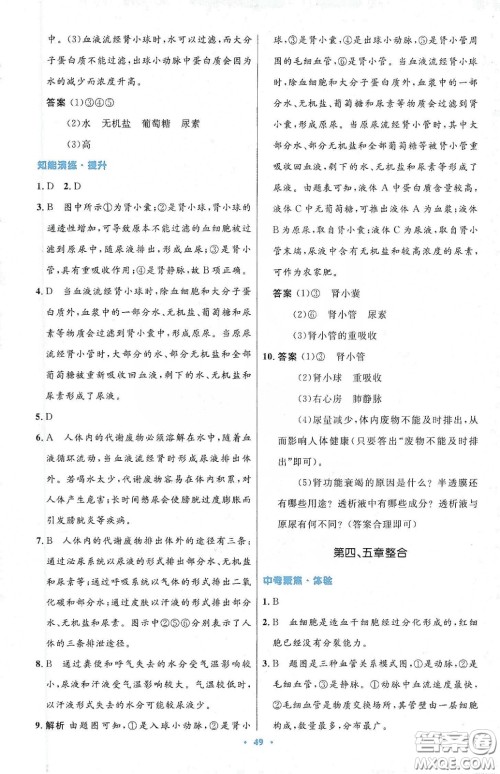人民教育出版社2020初中同步测控优化设计七年级生物学下册人教版答案 人民教育出版社2020初中同步测控优化设计七年级生物学下册人教版答案
