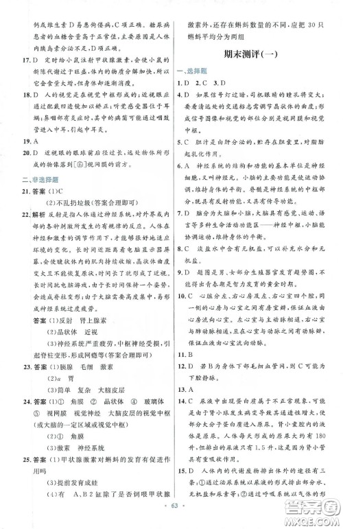人民教育出版社2020初中同步测控优化设计七年级生物学下册人教版答案 人民教育出版社2020初中同步测控优化设计七年级生物学下册人教版答案
