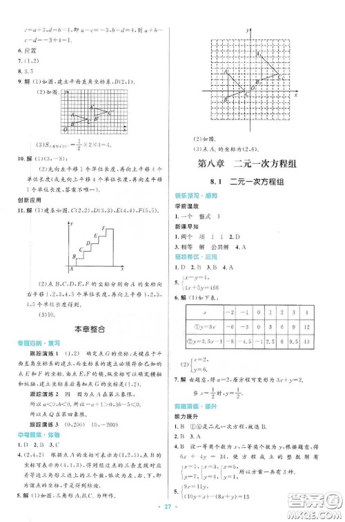 人民教育出版社2020初中同步测控优化设计七年级数学下册人教版答案