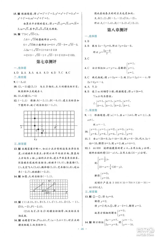 人民教育出版社2020初中同步测控优化设计七年级数学下册人教版答案