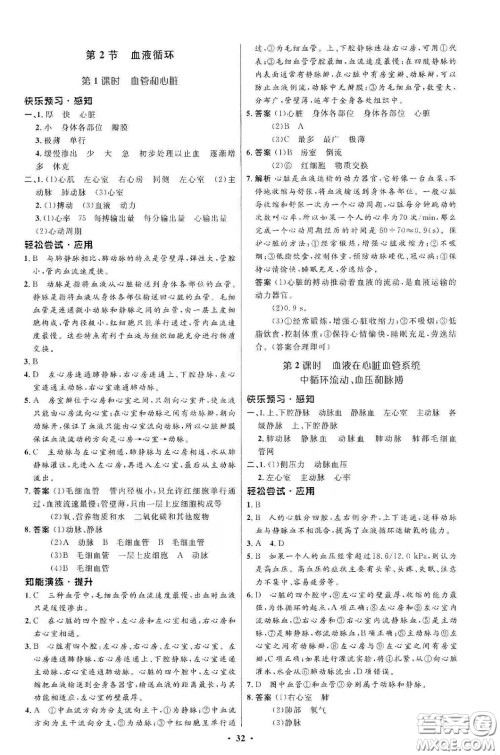 北京师范大学出版社2020初中同步测控优化设计七年级生物学下册北师大版答案 北京师范大学出版社2020初中同步测控优化设计七年级生物学下册北师大版答案