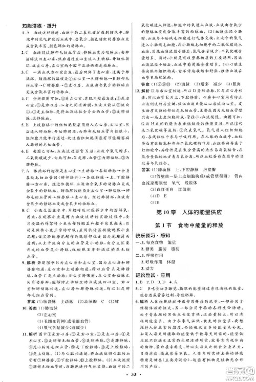 北京师范大学出版社2020初中同步测控优化设计七年级生物学下册北师大版答案 北京师范大学出版社2020初中同步测控优化设计七年级生物学下册北师大版答案