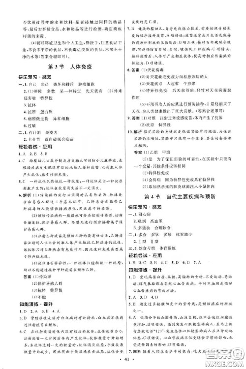 北京师范大学出版社2020初中同步测控优化设计七年级生物学下册北师大版答案 北京师范大学出版社2020初中同步测控优化设计七年级生物学下册北师大版答案