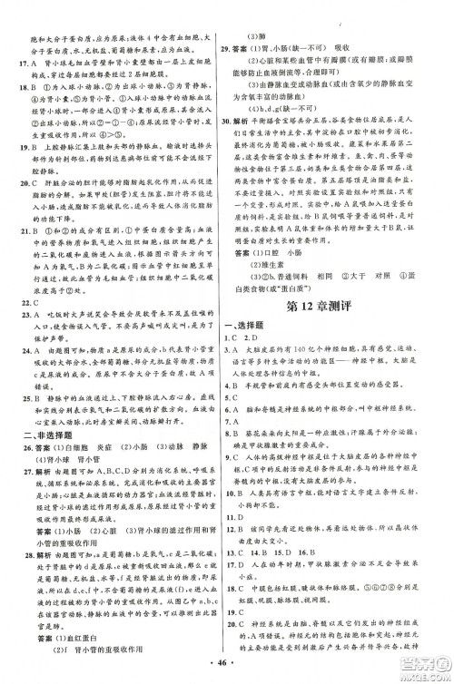 北京师范大学出版社2020初中同步测控优化设计七年级生物学下册北师大版答案 北京师范大学出版社2020初中同步测控优化设计七年级生物学下册北师大版答案