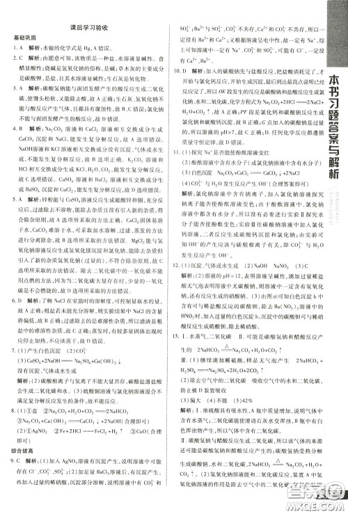 2020年万向思维倍速学习法九年级化学下人教版参考答案