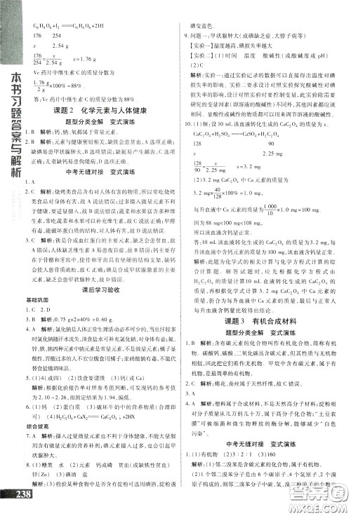 2020年万向思维倍速学习法九年级化学下人教版参考答案