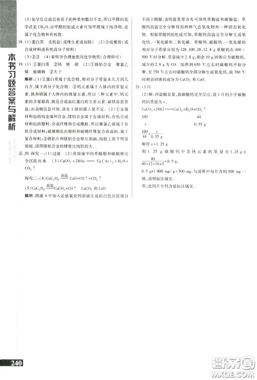 2020年万向思维倍速学习法九年级化学下人教版参考答案