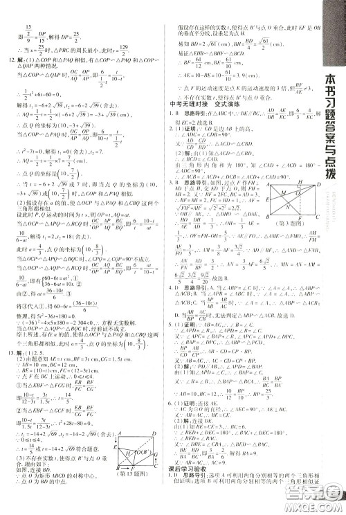 2020年万向思维倍速学习法九年级数学下人教版参考答案