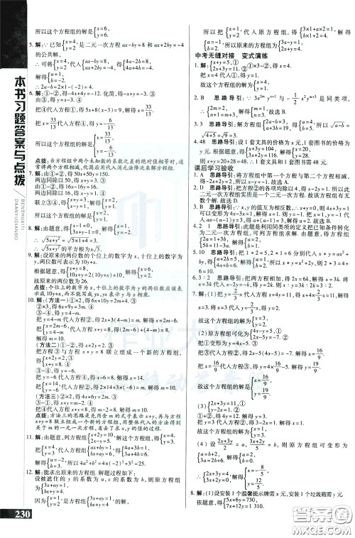 2020年万向思维倍速学习法七年级数学下人教版参考答案