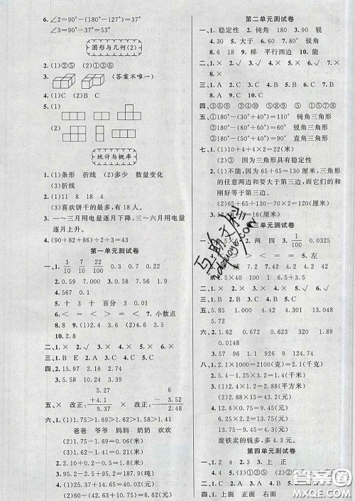 黄冈金牌之路2020年新版练闯考四年级数学下册北师版答案 黄冈金牌之路2020年新版练闯考四年级数学下册北师版答案