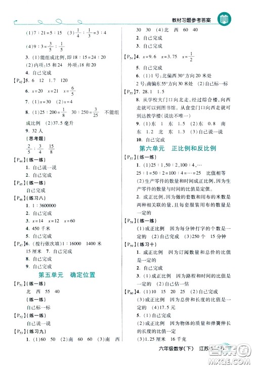 万向思维2020年倍速学习法教材导学练六年级数学下江苏版参考答案