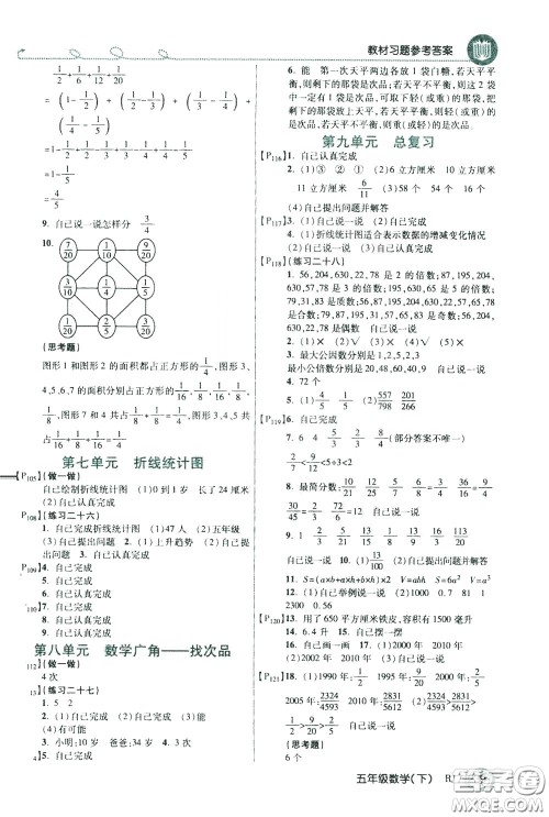 万向思维2020年倍速学习法教材导学练五年级数学下RJ人教版参考答案