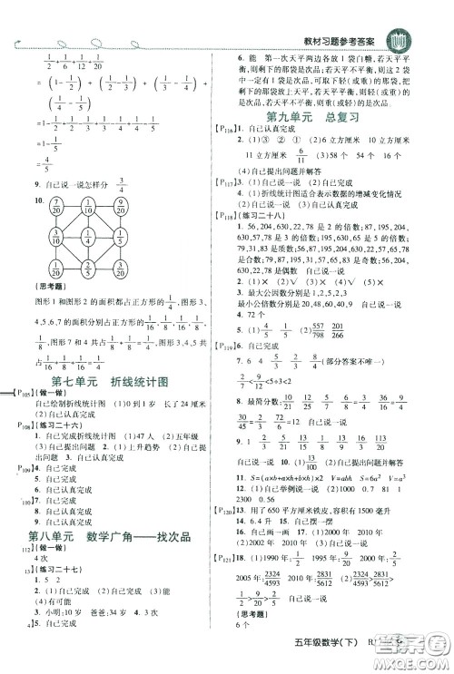 万向思维2020年倍速学习法教材导学练五年级数学下RJ人教版参考答案 万向思维2020年倍速学习法教材导学练五年级数学下RJ人教版参考答案