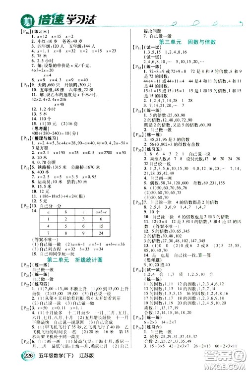 万向思维2020年倍速学习法教材导学练五年级数学下江苏版参考答案