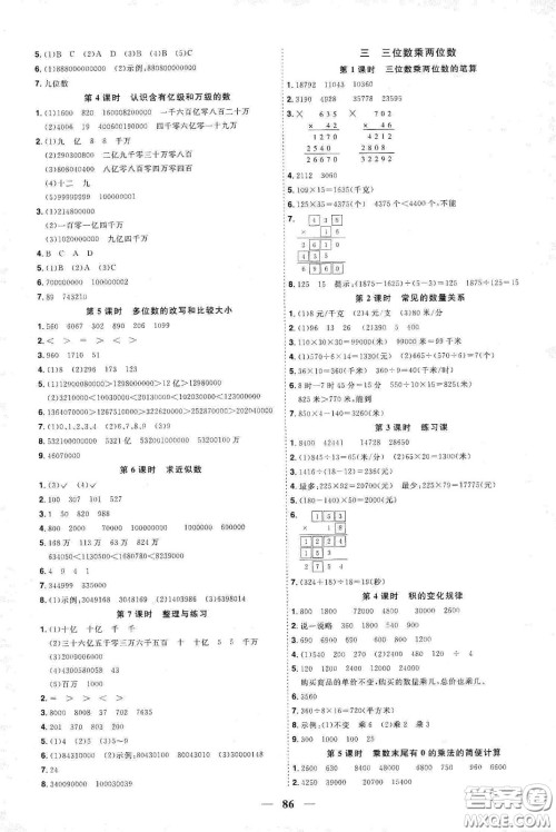 宇轩图书2020春阳光同学课时优化作业四年级数学下册苏教版答案