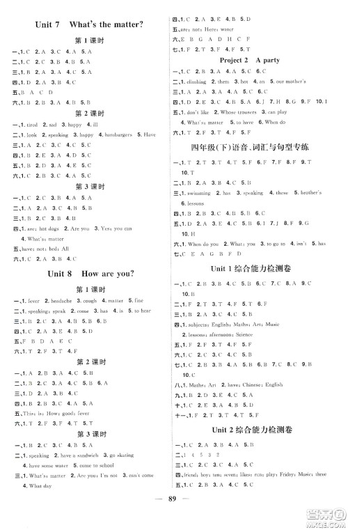 宇轩图书2020春阳光同学课时优化作业四年级英语下册译林版江苏适用答案 宇轩图书2020春阳光同学课时优化作业四年级英语下册译林版江苏适用答案