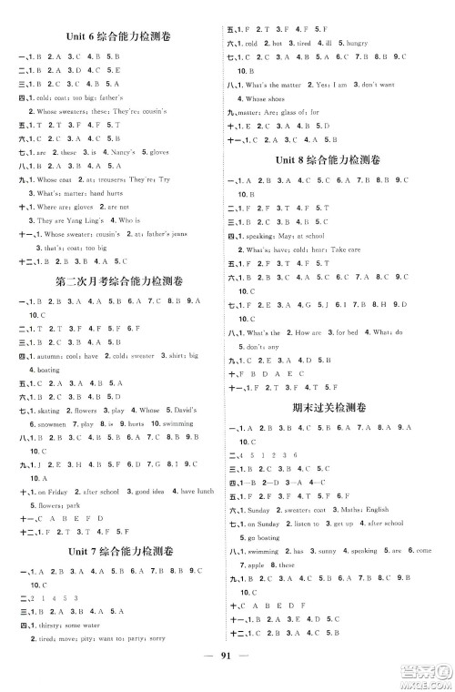 宇轩图书2020春阳光同学课时优化作业四年级英语下册译林版江苏适用答案