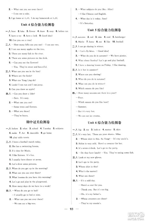 宇轩图书2020春阳光同学课时优化作业四年级英语下册译林版江苏适用答案 宇轩图书2020春阳光同学课时优化作业四年级英语下册译林版江苏适用答案