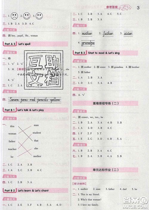 天星教育2020年一遍过小学英语三年级下册人教版答案