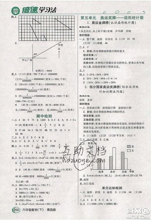 万向思维2020年倍速学习法教材导学练六年级数学下青岛版参考答案 万向思维2020年倍速学习法教材导学练六年级数学下青岛版参考答案