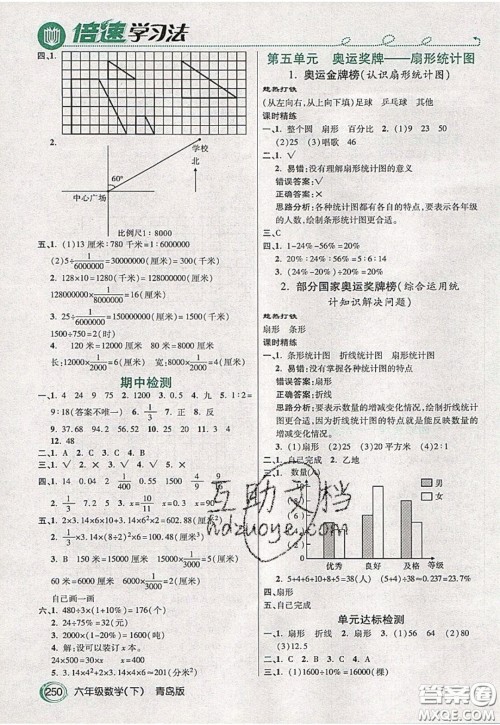 万向思维2020年倍速学习法教材导学练六年级数学下青岛版参考答案