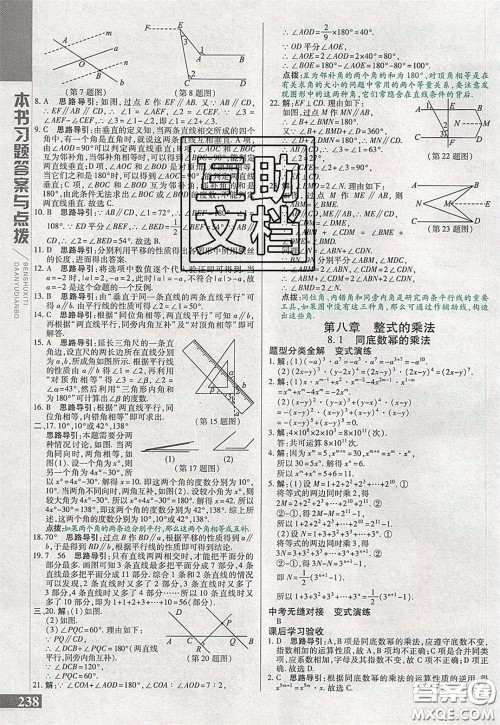 万向思维2020年倍速学习法七年级数学下冀教版参考答案